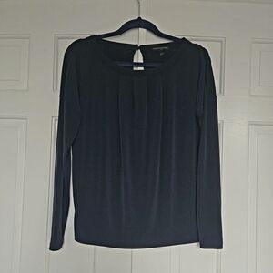 Banana Republic Navy Long-Sleeve Keyhole Back Blouse